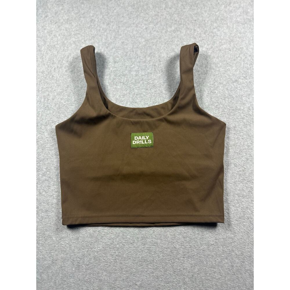 Daily Drills Logo Ribbed Tank Top Women's Size Small Mocha Scoop Neck Activewear